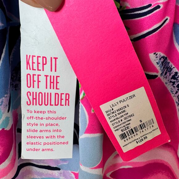 NWT Lilly Pulitzer Top Womens Off Shoulder Cockatoo Pink Maryellen Vacation - Picture 7 of 12